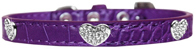 Croc Crystal Heart Dog Collar Purple Size 20